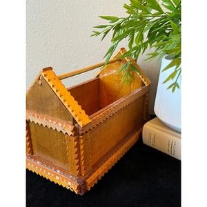 1965 Rare Signed Tramp Art Box Caddy-Otto Weinkauf Lemmon SD-Wood Folk Art